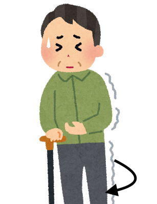 ぶん回し歩行をする男性のイラスト